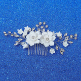 Ceramic Flower Hair Combs Rhinestone Leaf Hairpins