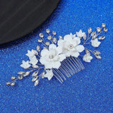 Ceramic Flower Hair Combs Rhinestone Leaf Hairpins