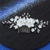 Ceramic Flower Hair Combs Rhinestone Leaf Hairpins