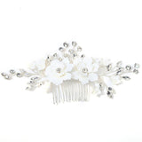 Ceramic Flower Hair Combs Rhinestone Leaf Hairpins