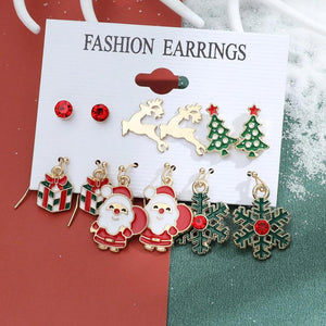 6 Pairs Stud Earrings Sets Snowflake Bells Gift Jewelry Christmas Gift
