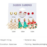 6 Pairs Stud Earrings Sets Snowflake Bells Gift Jewelry Christmas Gift