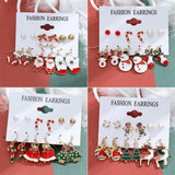 6 Pairs Stud Earrings Sets Snowflake Bells Gift Jewelry Christmas Gift