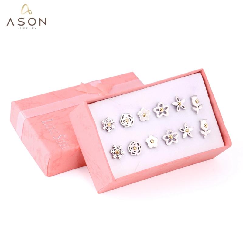 6pairs Silver Flower Ball Piercing Stud Earrings Set for Women