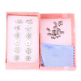 6pairs Silver Flower Ball Piercing Stud Earrings Set for Women