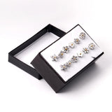 6pairs Silver Flower Ball Piercing Stud Earrings Set for Women