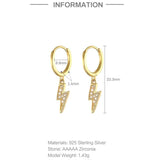 Cubic Zircon Lightning Earrings 925 Silver Korea Hoop Jewel Accessories
