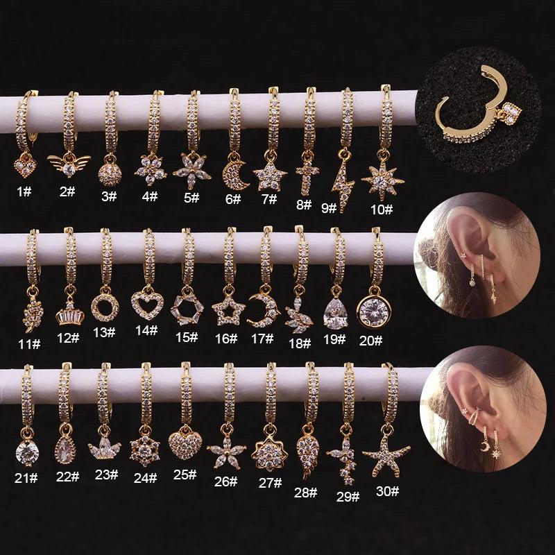 Zircon Heart Dangle Earrings + Ear Cuffs Set
