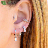 925 Silver Zircon Crystal Hoop Earrings for Women Vintage Wedding Jewelry