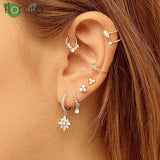 925 Silver Zircon Crystal Hoop Earrings for Women Vintage Wedding Jewelry