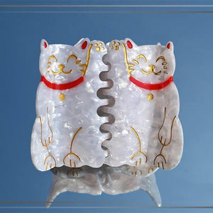 Fortune Cat Crab Hair Clip for Women Girls Animal Acetate Maneki-neko