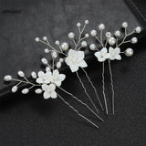 Floral Wedding Hairpin Pearl Flower Hair Clip Fork Bridal Tiaras Jewelry