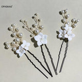 Floral Wedding Hairpin Pearl Flower Hair Clip Fork Bridal Tiaras Jewelry