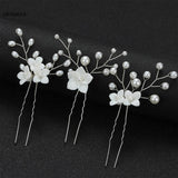 Floral Wedding Hairpin Pearl Flower Hair Clip Fork Bridal Tiaras Jewelry