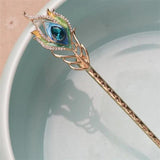 Enamel Peacock Feather Hair Sticks Wedding Hair Jewelry Crystal Hairpin
