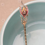 Enamel Peacock Feather Hair Sticks Wedding Hair Jewelry Crystal Hairpin