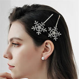2PCS Rhinestone Snowflake Hair Clips Christmas Gift Crystal Hairpins