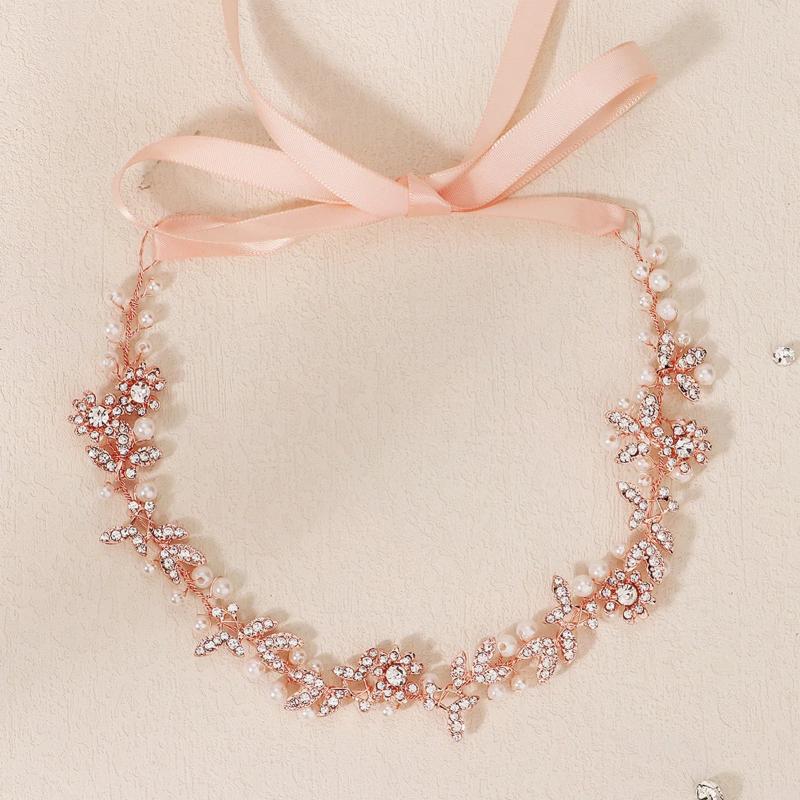 Rose Metal Flower Hairbands Rhinestone Head Jewelry