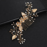 Golden Leaves Crystal Hair Comb Wedding Headpiece