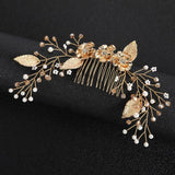 Golden Leaves Crystal Hair Comb Wedding Headpiece