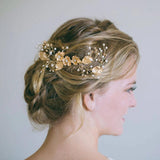 Golden Leaves Crystal Hair Comb Wedding Headpiece
