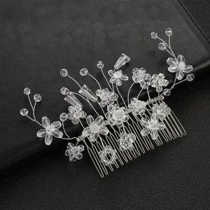 Tiara Wedding Hair Comb Flower Bridal Hairpins Rhinestone Pearl Head Jewelry