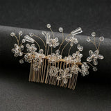 Tiara Wedding Hair Comb Flower Bridal Hairpins Rhinestone Pearl Head Jewelry
