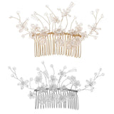 Tiara Wedding Hair Comb Flower Bridal Hairpins Rhinestone Pearl Head Jewelry