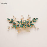 Green Crystal Hair Comb Bridal Jewelry Rhinestone Alloy Headpiece