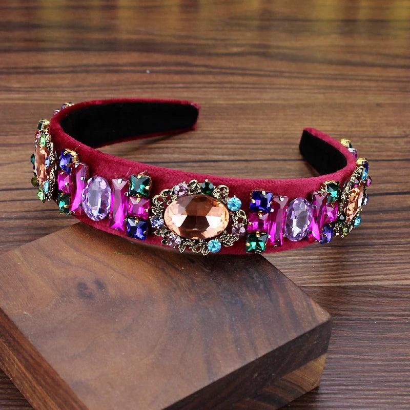 Hot Pink Baroque Crystal Bride Headband for Wedding