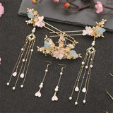 Chinese Hair Sticks Tiaras Headpiece Pearl Tassel Flower Hairpins Vintage