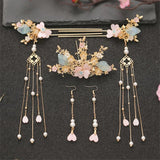 Chinese Hair Sticks Tiaras Headpiece Pearl Tassel Flower Hairpins Vintage