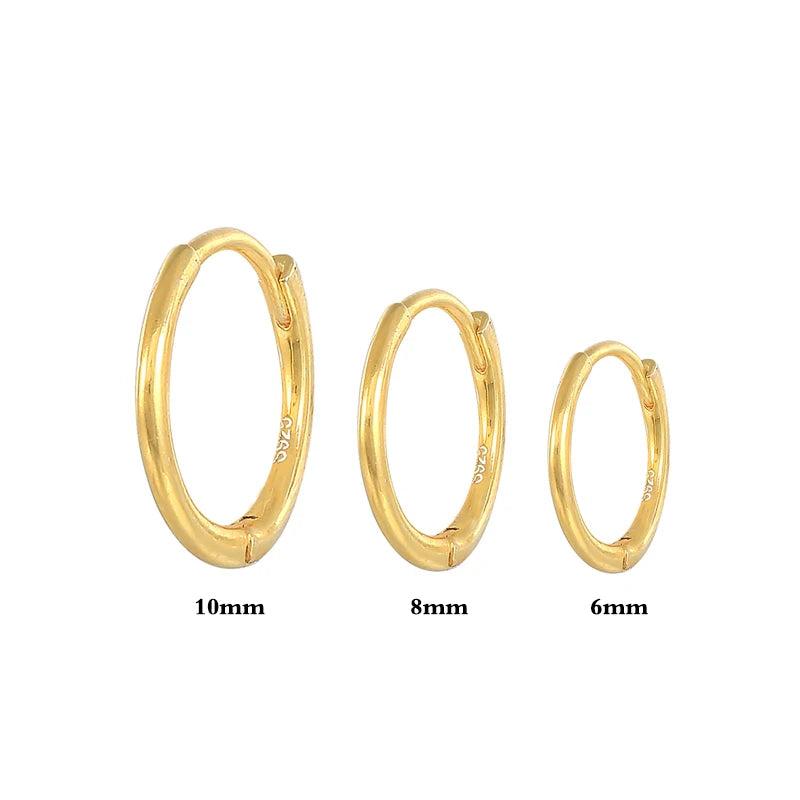 925 Silver Glossy Round Huggie Piercing Earrings Set