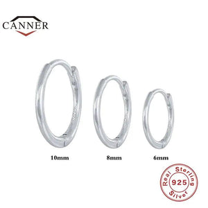 925 Silver Glossy Round Huggie Piercing Earrings Set