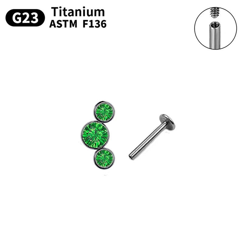 Green Zircon 16G Titanium Piercing Stud Earrings for Women