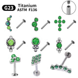 Green Zircon 16G Titanium Piercing Stud Earrings for Women
