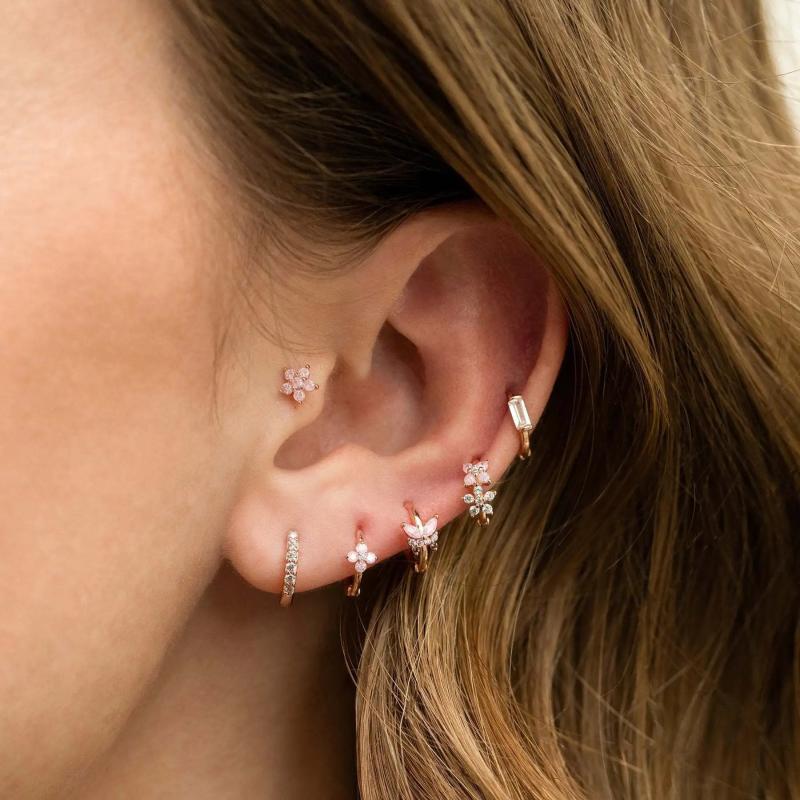 6 Pcs Pink Crystal Small Hoop Earrings Set for Women