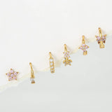 6 Pcs Pink Crystal Small Hoop Earrings Set for Women