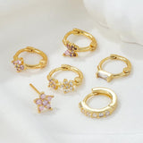 6 Pcs Pink Crystal Small Hoop Earrings Set for Women