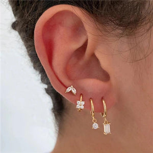 Square Zircon 925 Sterling Silver Hoop Earring Crystal Wedding Party