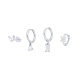 Square Zircon 925 Sterling Silver Hoop Earring Crystal Wedding Party