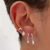 Square Zircon 925 Sterling Silver Hoop Earring Crystal Wedding Party