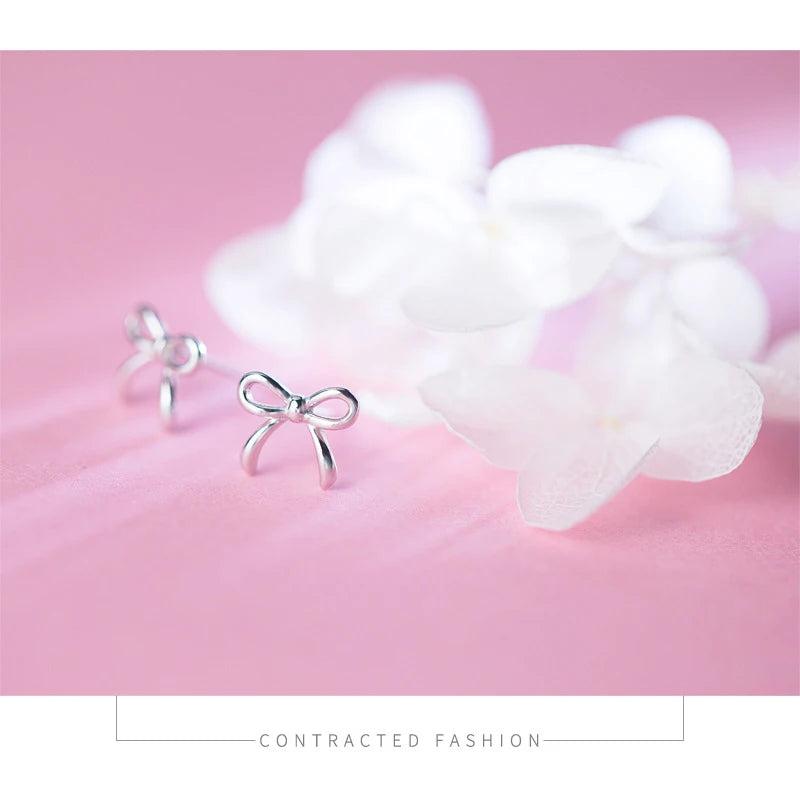 Tiny Bowknot Stud Earrings 925 Sterling Silver