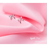 Tiny Bowknot Stud Earrings 925 Sterling Silver