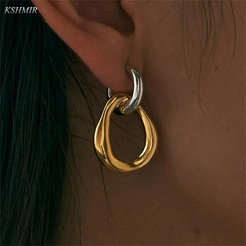 Retro Silver Geometric Round Drop Earrings for Women Girls