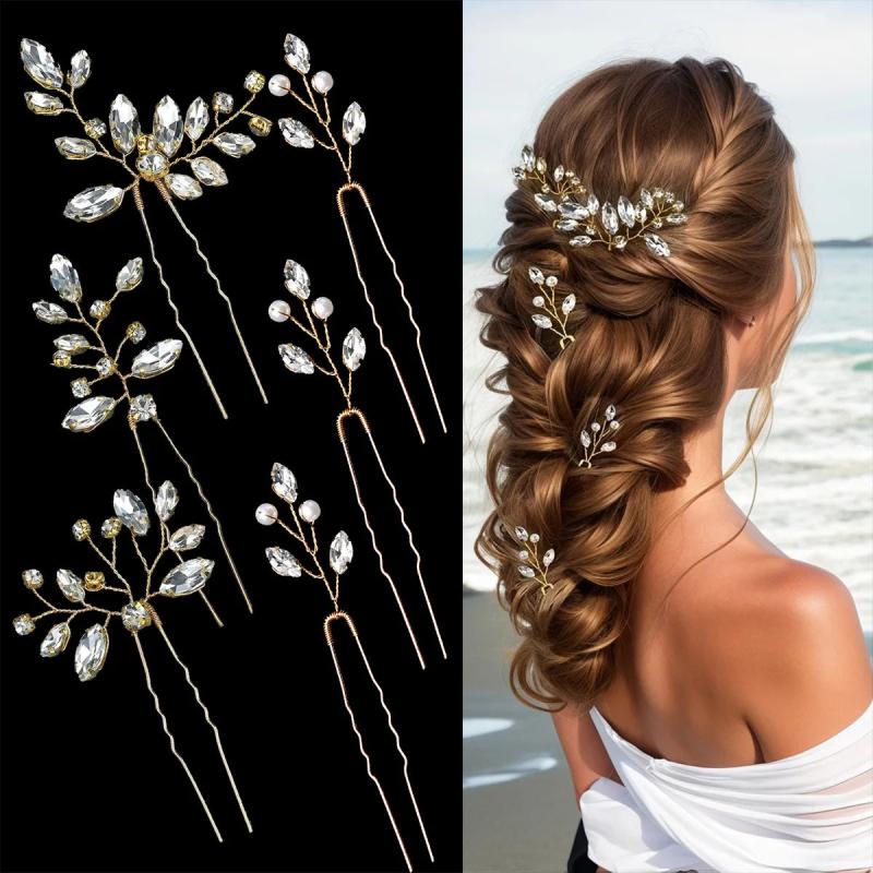 6pc Bridal Wedding Hair Accessories Rhinestone Hair Pins for Women Hairpins