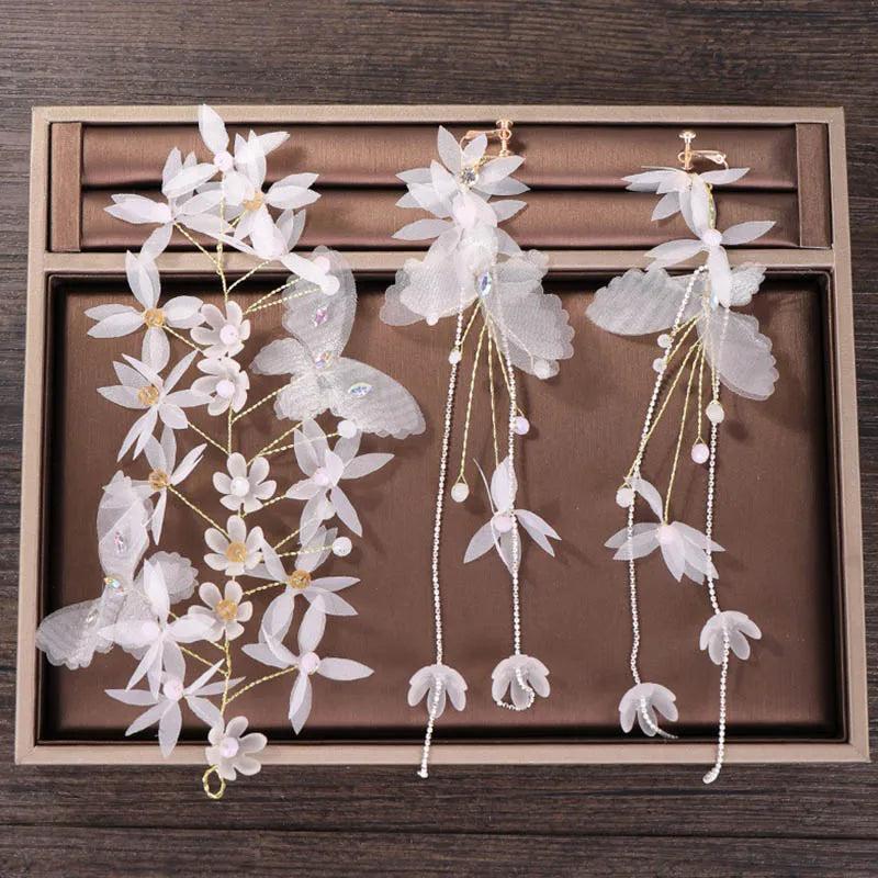 Bridal Butterfly Hairpins & Plume Earrings Set