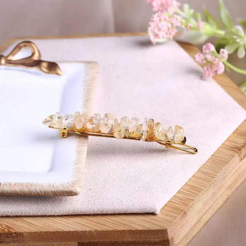 Natural Crystal Gravel Hair Clips Retro Beaded Hair Clips Punk Boho Jewelry