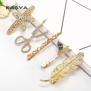 Flash Rhinestone Hairpins Star Fish Leaves Hair Clip Headwear Jewelry