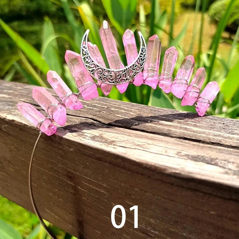 Crystal Crown Tiara Multicolored Quartz Crystal Moon Headband